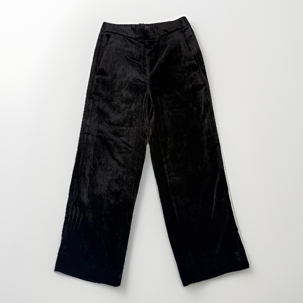 J.Crew Velvet Pull-On Wide-Leg Pants Easy Velvet Pant‎ Women's 4 Black $98